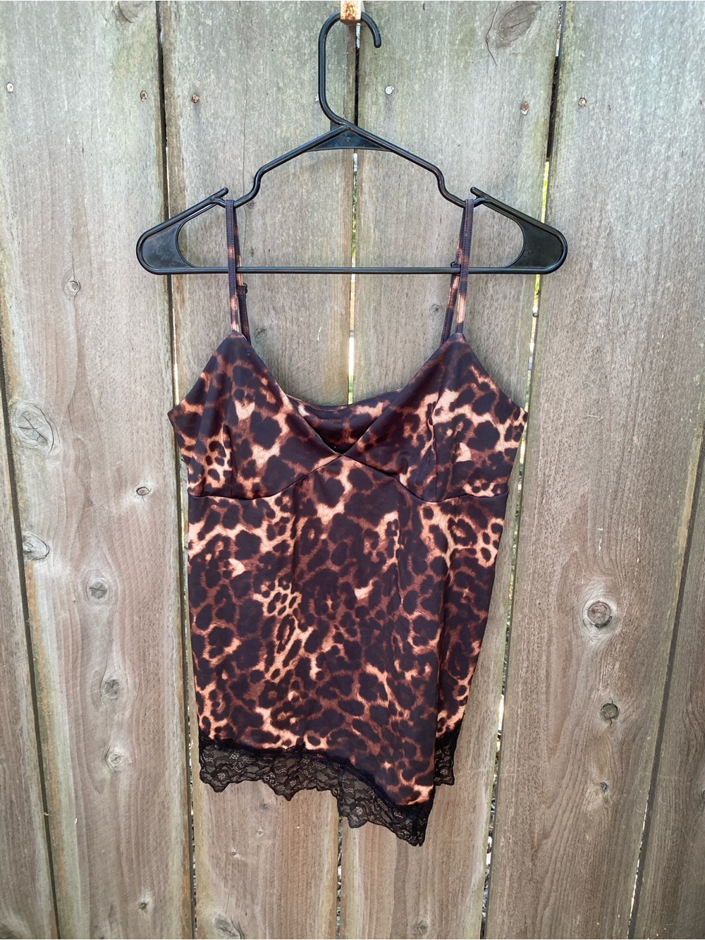 Y2K Leopard Print Lace Trim Cami Tank Asymmetrical Hem XL